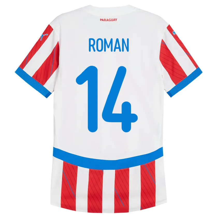 Danxen Kid Paraguay Fernando Román #14 White Red Home Jersey 24-26 T-Shirt