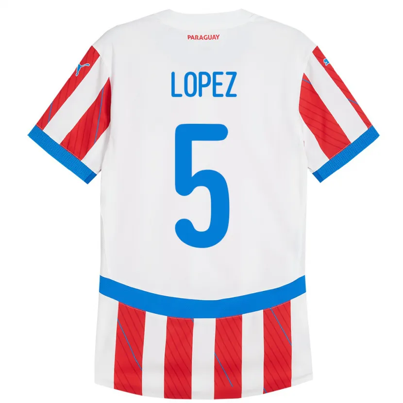 Danxen Kid Paraguay Óscar López #5 White Red Home Jersey 24-26 T-Shirt