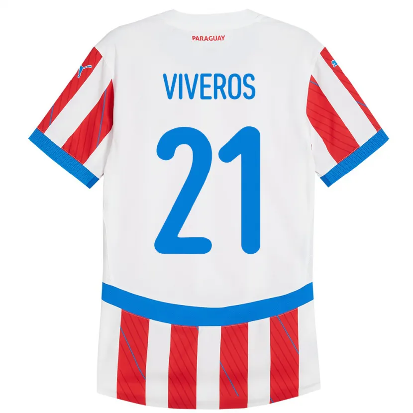 Danxen Kid Paraguay Fernando Viveros #21 White Red Home Jersey 24-26 T-Shirt