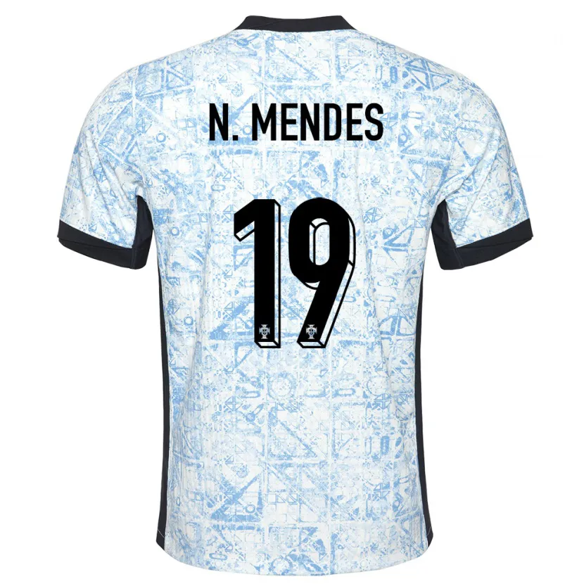 Danxen Kid Portugal Nuno Mendes #19 Cream Blue Away Jersey 24-26 T-Shirt