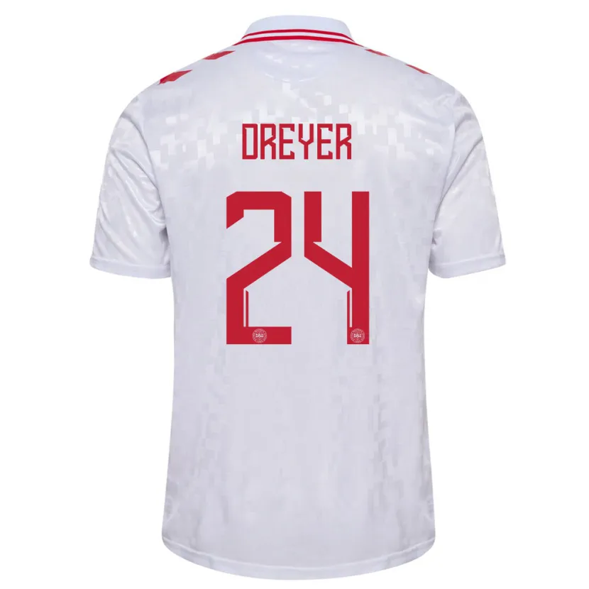 Danxen Kid Denmark Anders Dreyer #24 White Away Jersey 24-26 T-Shirt