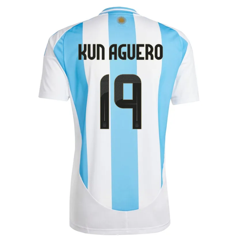 Danxen Men Argentina Sergio Aguero #19 White Blue Home Jersey 24-26 T-Shirt