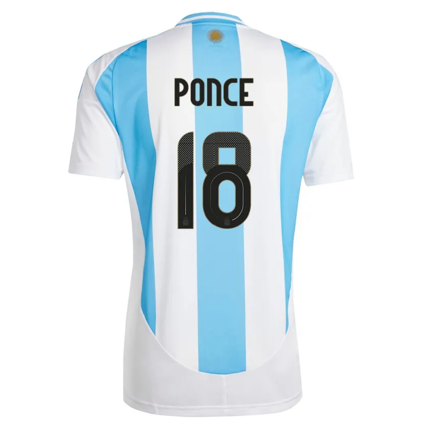 Danxen Men Argentina Ezequiel Ponce #18 White Blue Home Jersey 24-26 T-Shirt