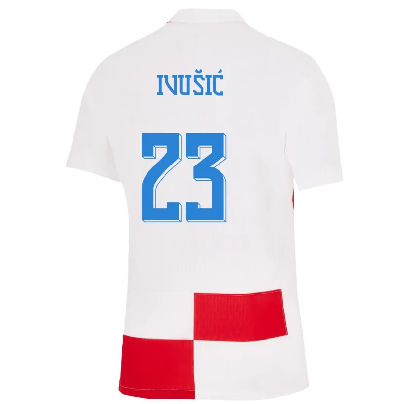 Danxen Men Croatia Ivica Ivusic #23 White Red Home Jersey 24-26 T-Shirt