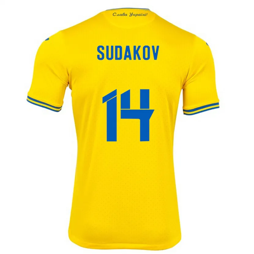 Danxen Men Ukraine Georgiy Sudakov #14 Yellow Home Jersey 24-26 T-Shirt