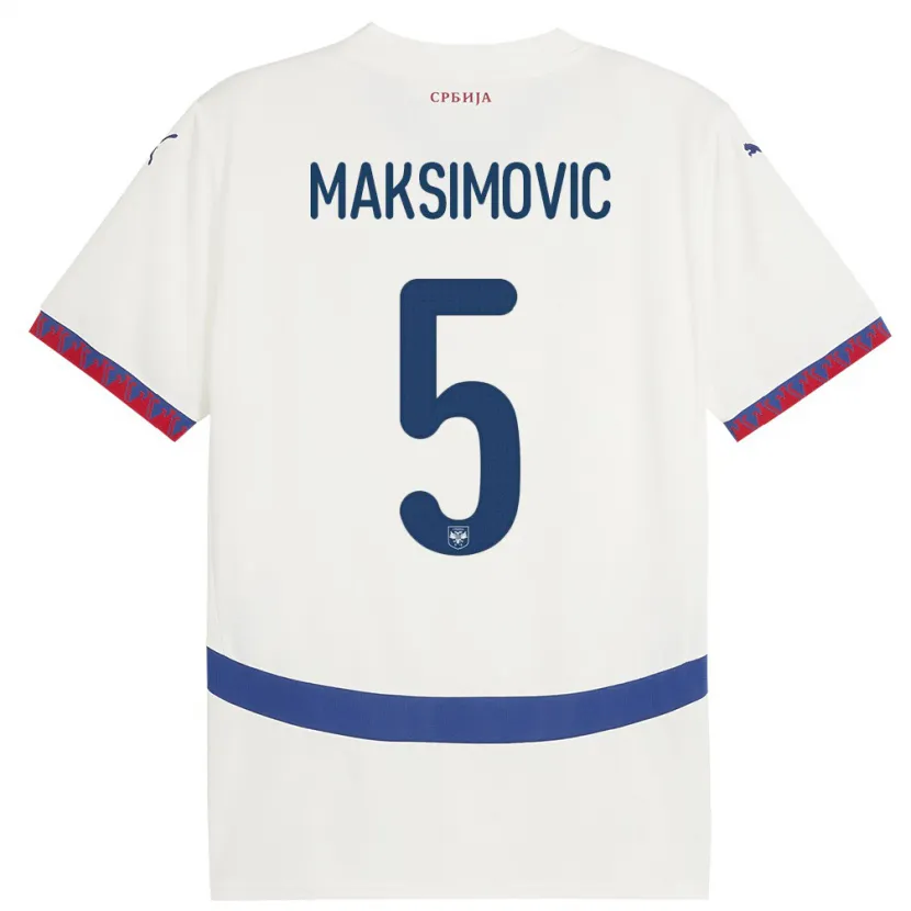 Danxen Men Serbia Nemanja Maksimovic #5 White Away Jersey 24-26 T-Shirt