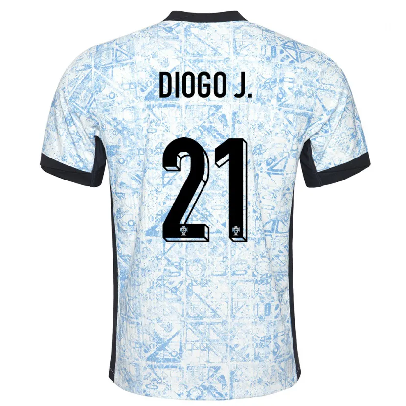 Danxen Women Portugal Diogo Jota #21 Cream Blue Away Jersey 24-26 T-Shirt