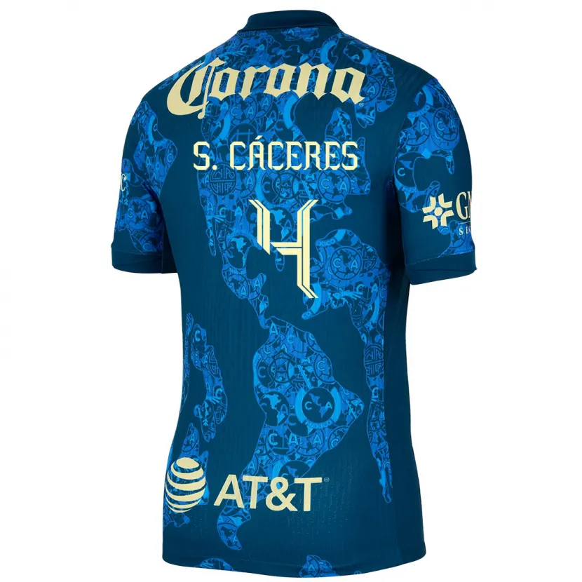 Danxen Kid Sebastián Cáceres #4 Blue Yellow Away Jersey 2024/25 T-Shirt