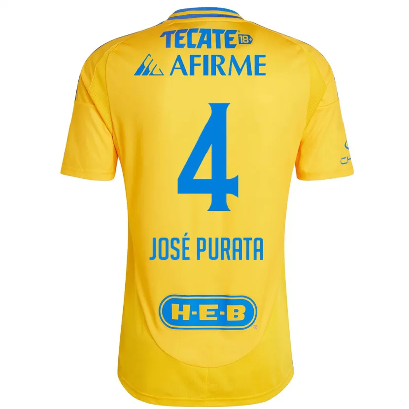 Danxen Kid Juan José Purata #4 Gold Yellow Home Jersey 2024/25 T-Shirt