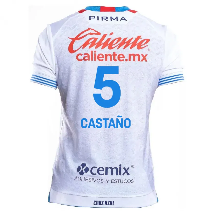 Danxen Kid Kevin Castaño #5 White Blue Away Jersey 2024/25 T-Shirt