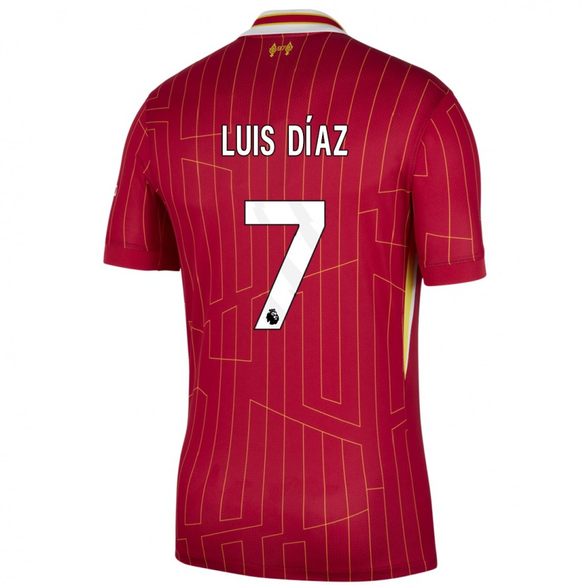 Danxen Kid Luis Díaz #7 Red Yellow White Home Jersey 2024/25 T-Shirt