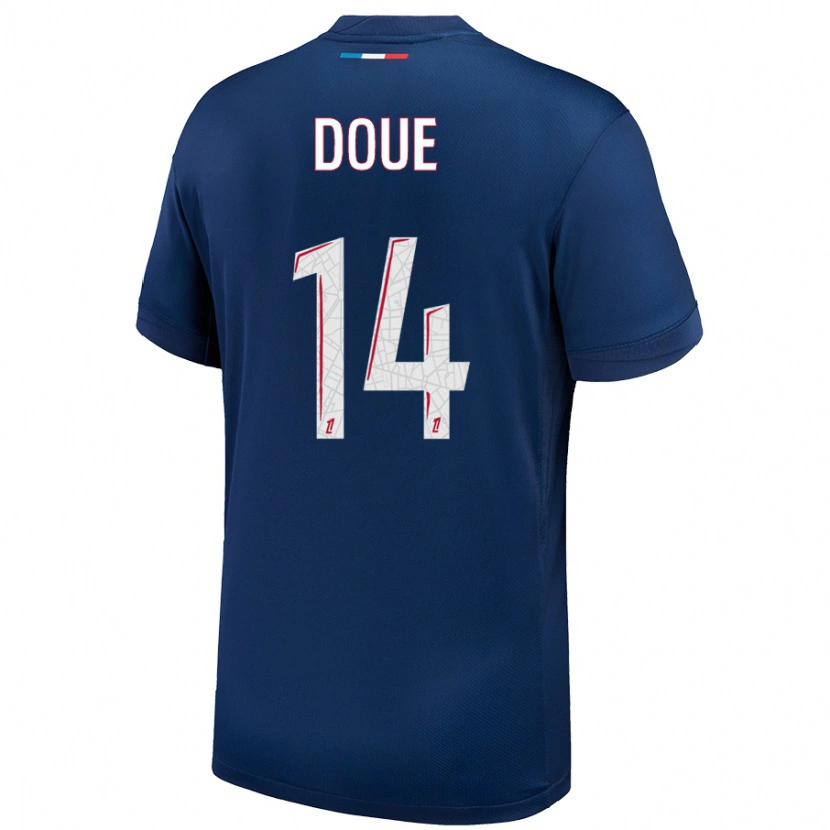 Danxen Kid Désiré Doué #14 Navy Blue White Home Jersey 2024/25 T-Shirt