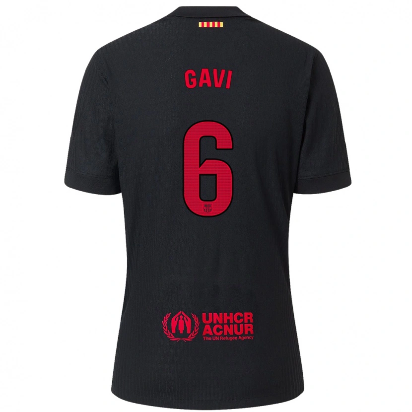 Danxen Kid Gavi #6 Black Red Away Jersey 2024/25 T-Shirt