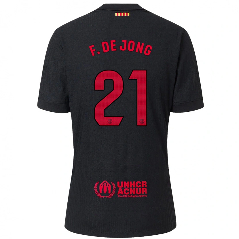 Danxen Kid Frenkie De Jong #21 Black Red Away Jersey 2024/25 T-Shirt