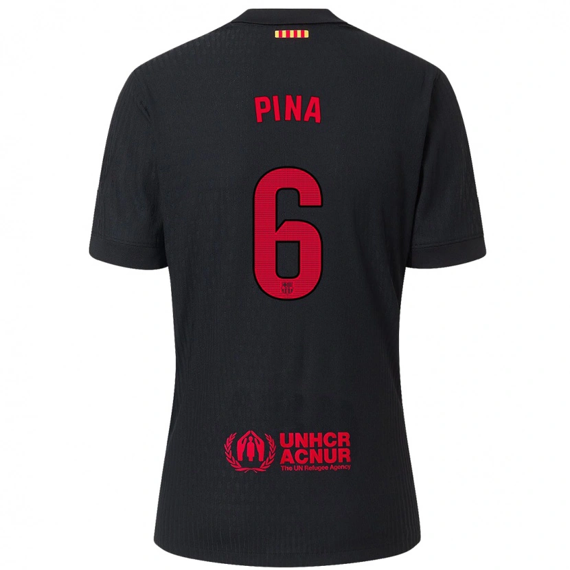 Danxen Kid Clàudia Pina #6 Black Red Away Jersey 2024/25 T-Shirt