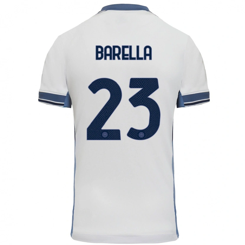 Danxen Kid Nicolò Barella #23 White Grey Away Jersey 2024/25 T-Shirt