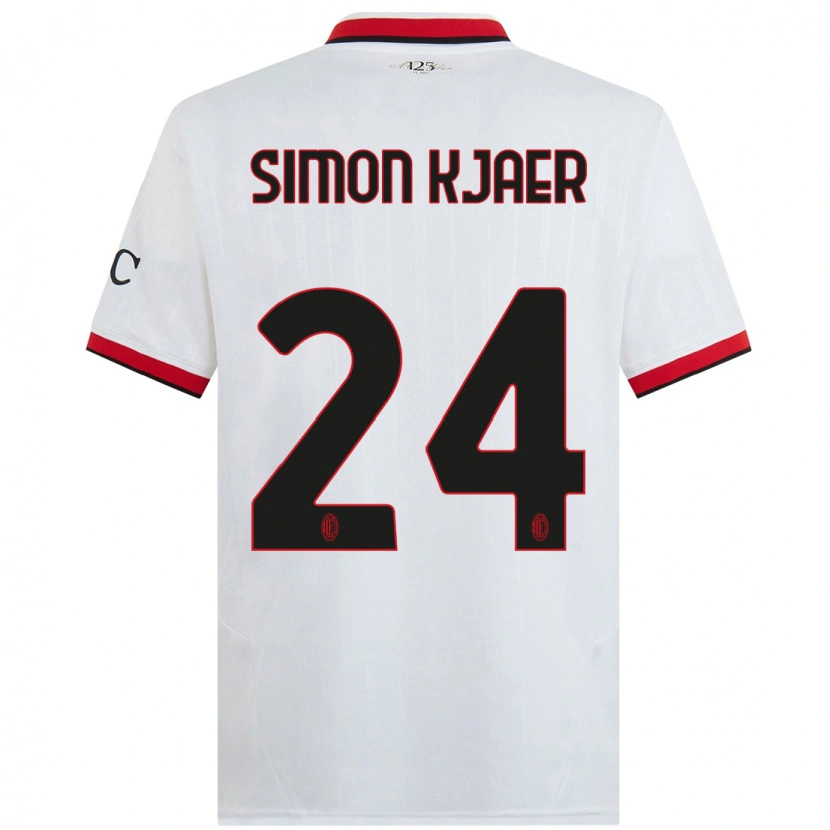 Danxen Kid Simon Kjaer #24 White Black Red Away Jersey 2024/25 T-Shirt