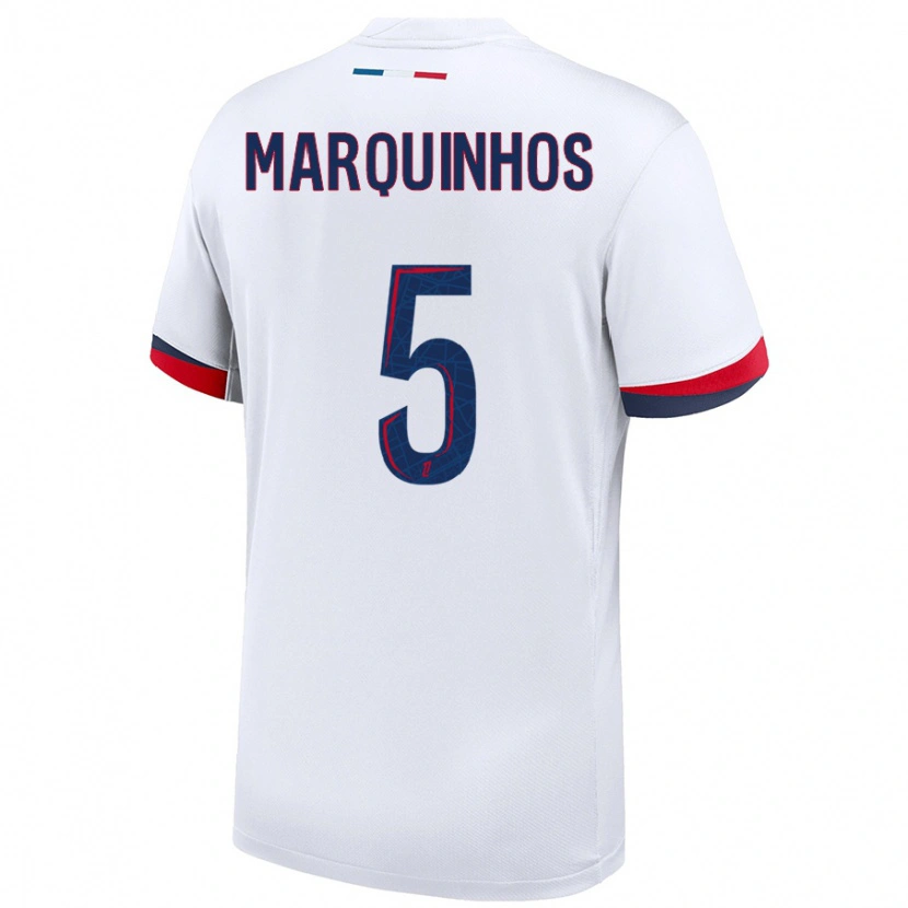 Danxen Kid Marquinhos #5 White Blue Red Away Jersey 2024/25 T-Shirt