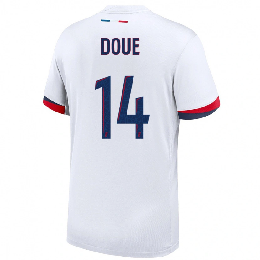 Danxen Kid Désiré Doué #14 White Blue Red Away Jersey 2024/25 T-Shirt