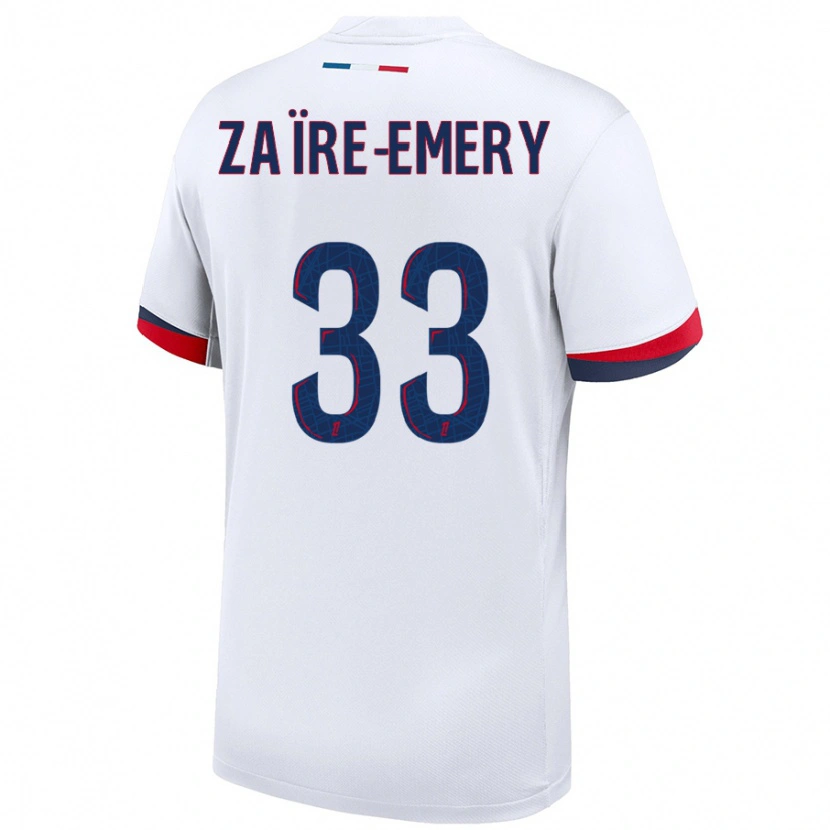 Danxen Kid Warren Zaïre-Emery #33 White Blue Red Away Jersey 2024/25 T-Shirt