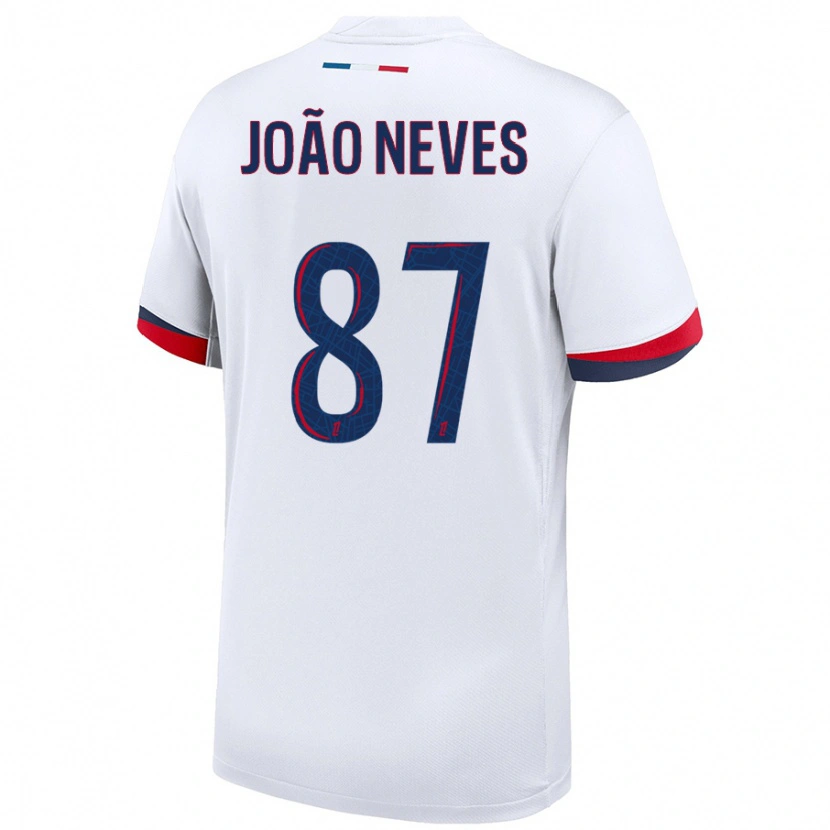 Danxen Kid João Neves #87 White Blue Red Away Jersey 2024/25 T-Shirt