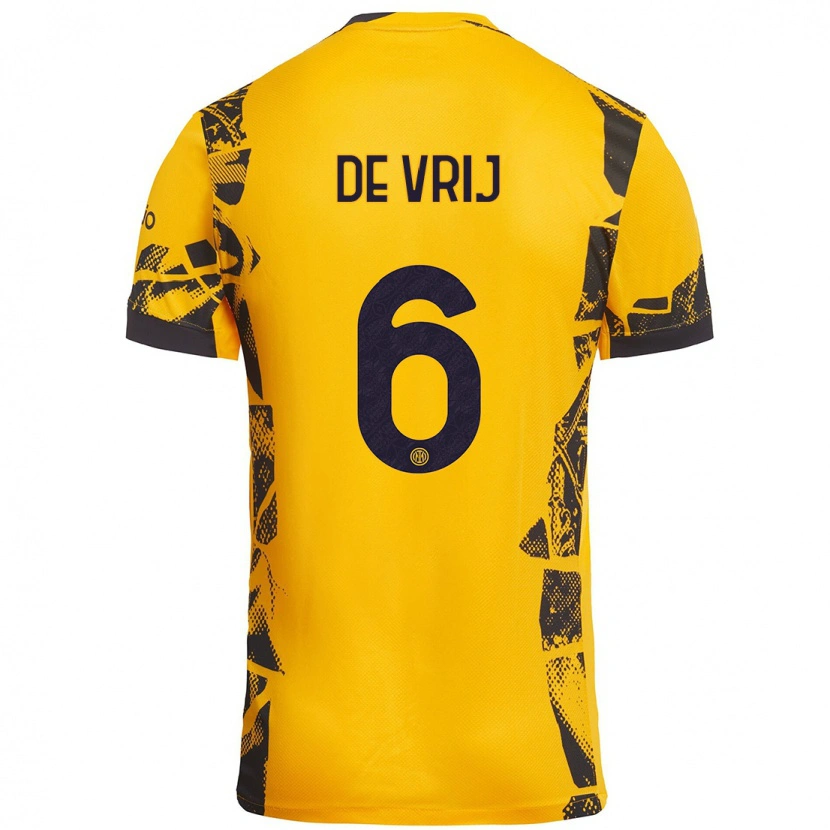 Danxen Kid Stefan De Vrij #6 Gold Black Third Jersey 2024/25 T-Shirt