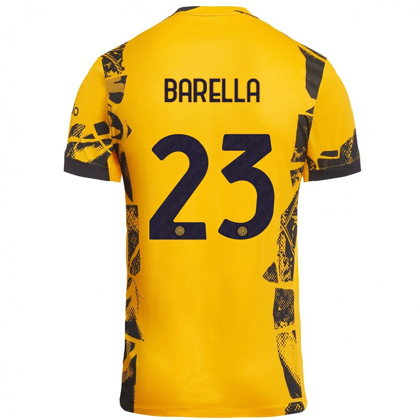 Danxen Kid Nicolò Barella #23 Gold Black Third Jersey 2024/25 T-Shirt