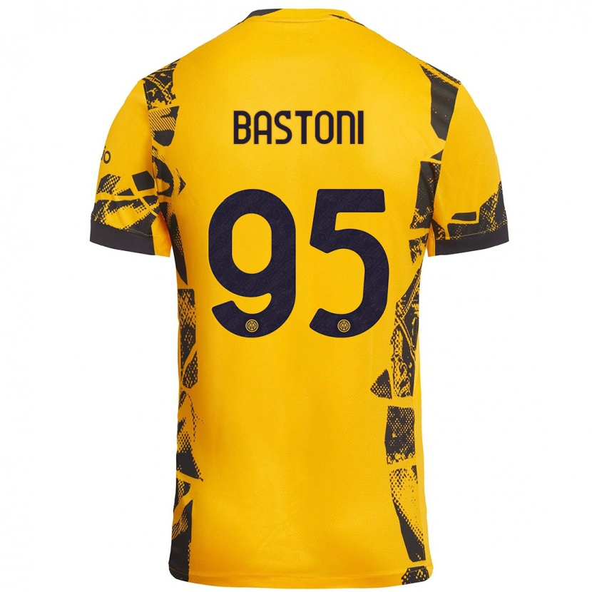 Danxen Kid Alessandro Bastoni #95 Gold Black Third Jersey 2024/25 T-Shirt