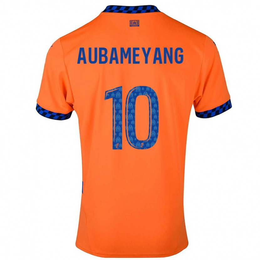 Danxen Kid Pierre-Emerick Aubameyang #10 Orange Dark Blue Third Jersey 2024/25 T-Shirt