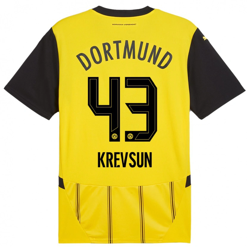 Danxen Kid Danylo Krevsun #43 Yellow Black Home Jersey 2024/25 T-Shirt