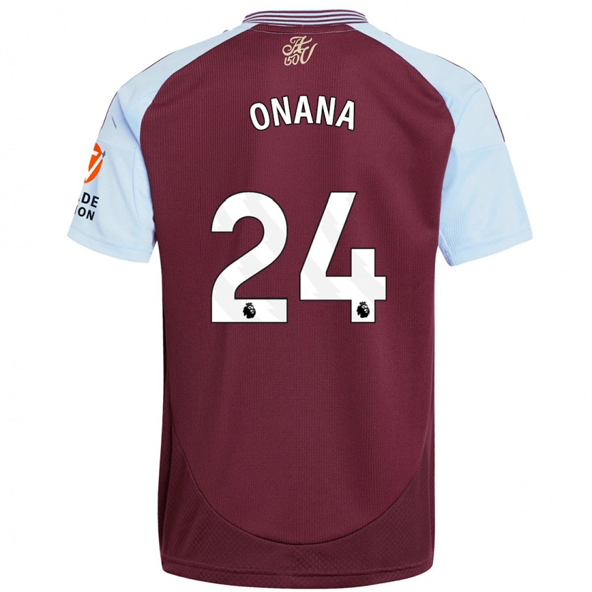 Danxen Kid Amadou Onana #24 Burgundy Sky Blue Home Jersey 2024/25 T-Shirt