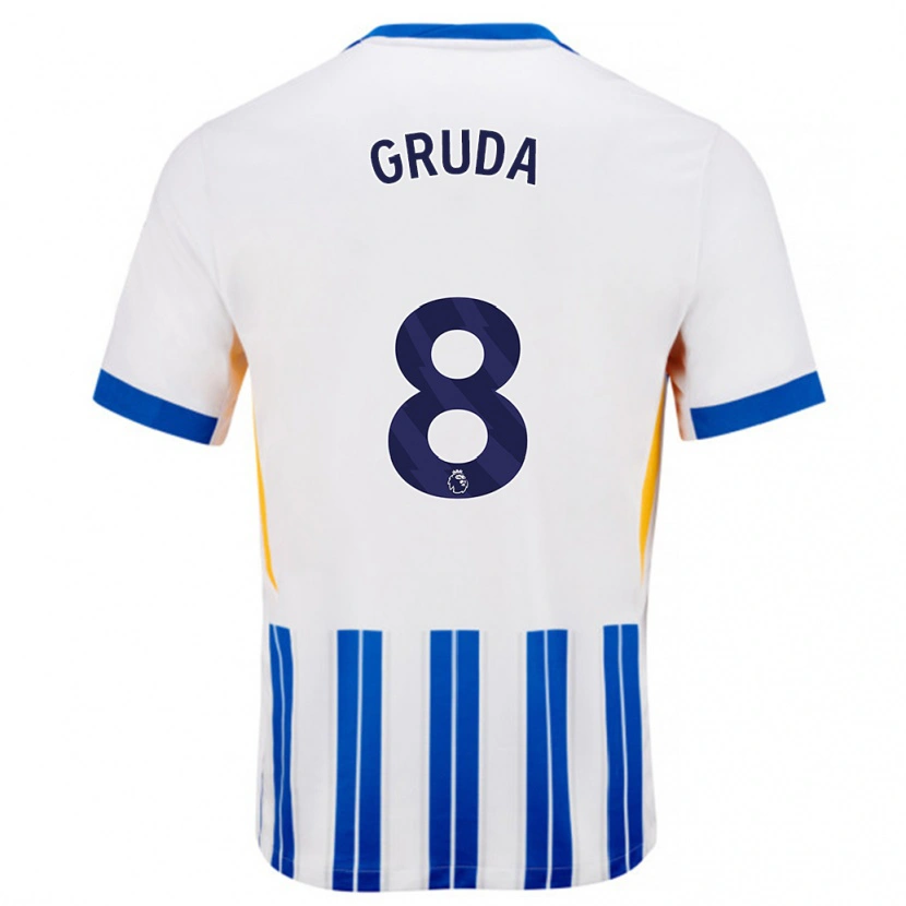 Danxen Kid Brajan Gruda #8 White Blue Pinstripes Home Jersey 2024/25 T-Shirt