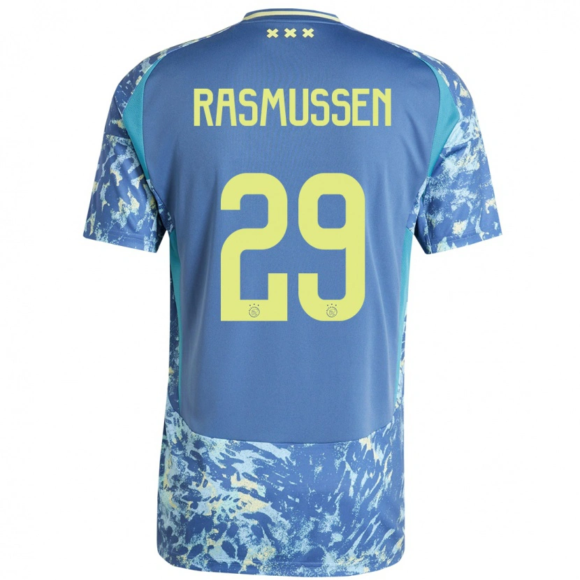 Danxen Kid Christian Rasmussen #29 Grey Blue Yellow Away Jersey 2024/25 T-Shirt