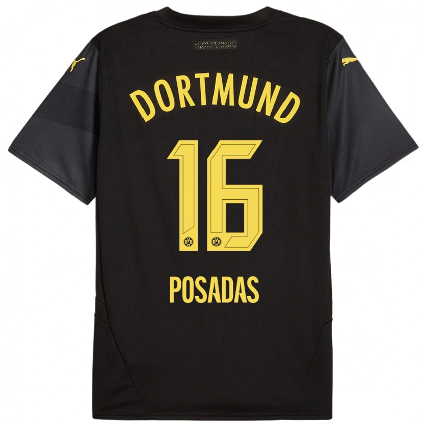 Danxen Kid Leonardo Posadas #16 Black Yellow Away Jersey 2024/25 T-Shirt