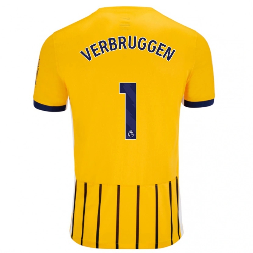 Danxen Kid Bart Verbruggen #1 Gold Blue Pinstripes Away Jersey 2024/25 T-Shirt