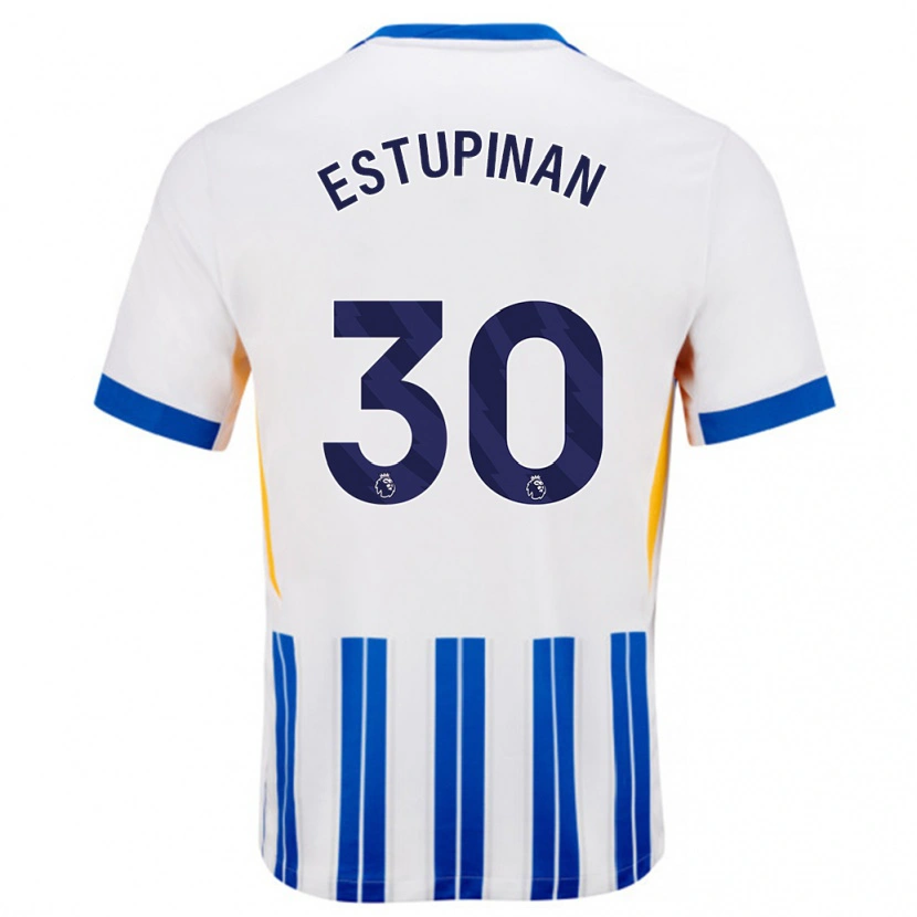 Danxen Men Pervis Estupiñán #30 White Blue Pinstripes Home Jersey 2024/25 T-Shirt