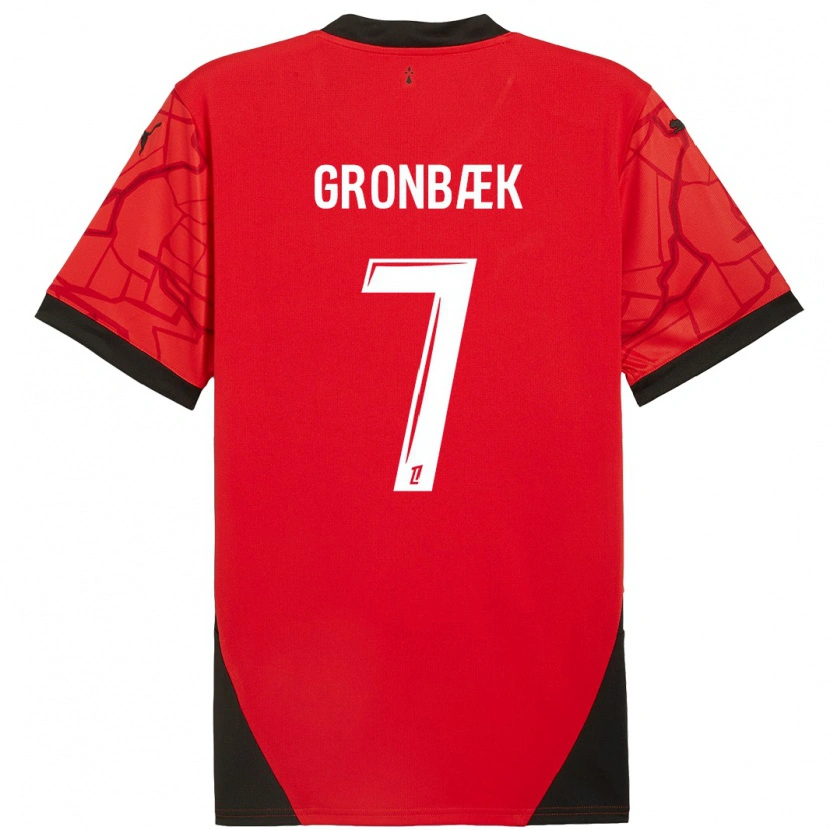 Danxen Kid Albert Grønbaek #7 Red Black Home Jersey 2024/25 T-Shirt