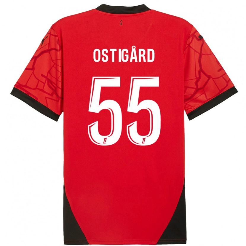 Danxen Kid Leo Østigård #55 Red Black Home Jersey 2024/25 T-Shirt