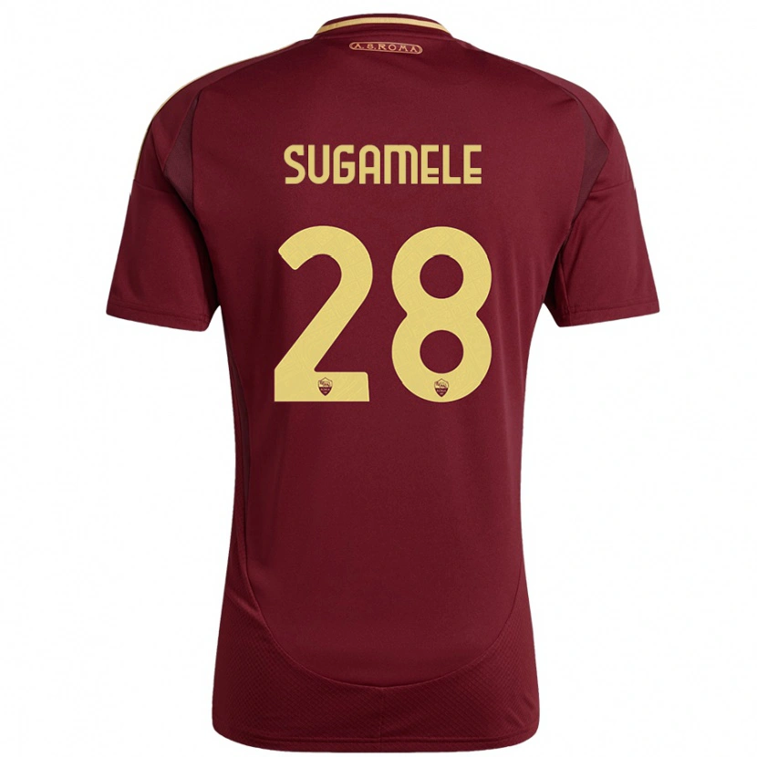 Danxen Kid Alessandro Sugamele #28 Red Brown Gold Home Jersey 2024/25 T-Shirt