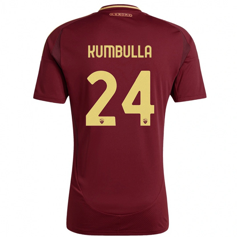 Danxen Kid Marash Kumbulla #24 Red Brown Gold Home Jersey 2024/25 T-Shirt