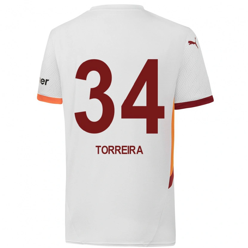 Danxen Kid Lucas Torreira #34 White Yellow Red Away Jersey 2024/25 T-Shirt