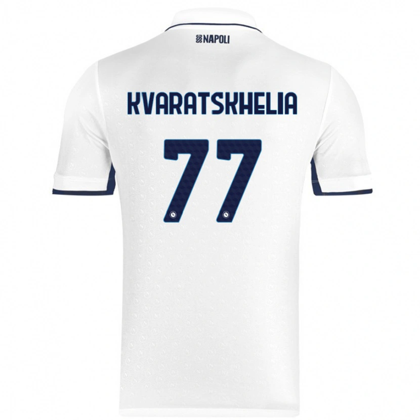 Danxen Men Khvicha Kvaratskhelia #77 White Royal Blue Away Jersey 2024/25 T-Shirt