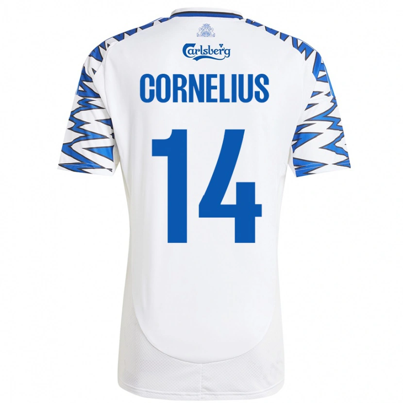 Danxen Kid Andreas Cornelius #14 White Sky Blue Home Jersey 2024/25 T-Shirt