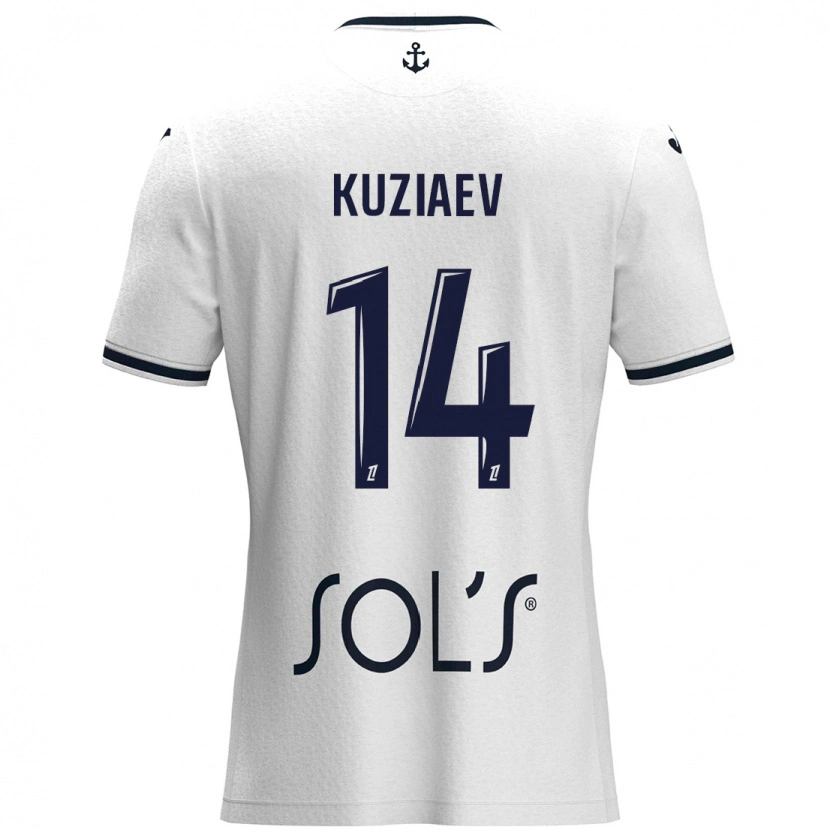 Danxen Kid Daler Kuzyaev #14 White Dark Blue Away Jersey 2024/25 T-Shirt