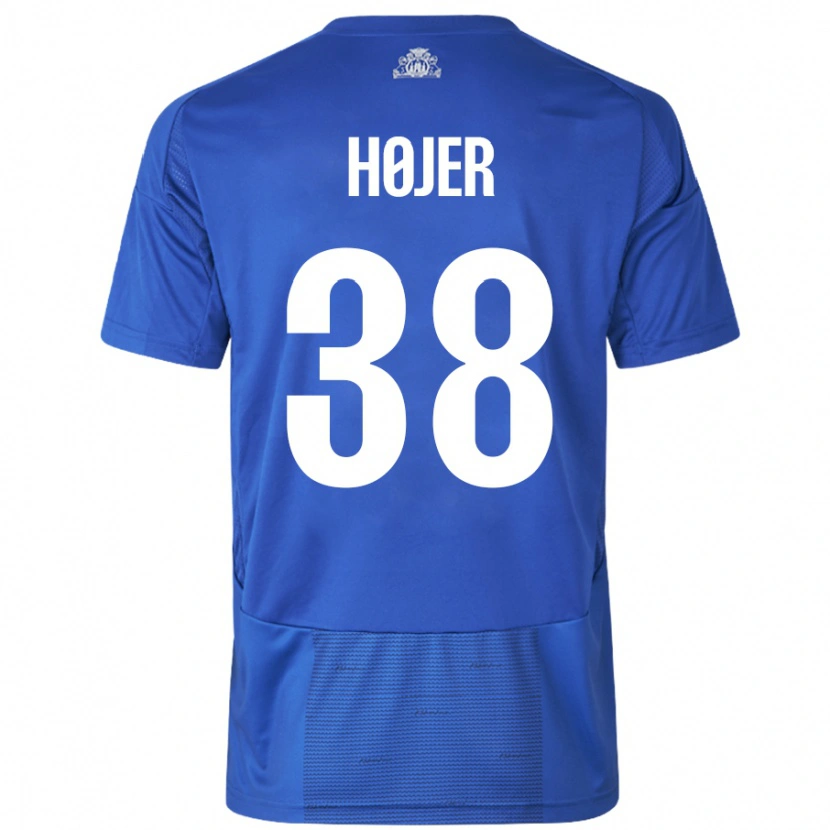 Danxen Kid Oliver Højer #38 White Blue Away Jersey 2024/25 T-Shirt